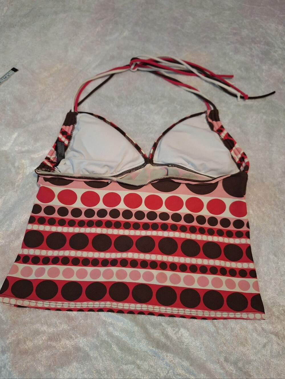 Tankini Halter neck skirted Wmns Size 16 a.n.a. Pink Coral Brown White polka dot - Picture 3 of 9